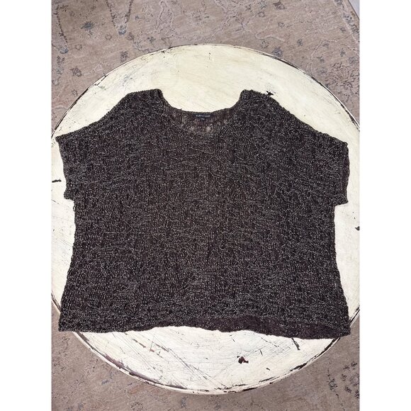 Eileen Fisher Women's Open Knit Brown Top L Italian Yarn Metalic - Picture 2 of 8